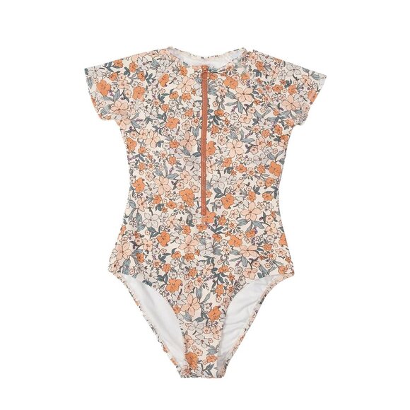 Cupshe Floral One-Piece Swimsuit Short-Sleeve Zipper Front Size L. NWT - Picture 2 of 9